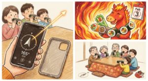 恵方巻きの方角【2026】は南南東(165度)！アプリの危険な落とし穴と正しい測り方